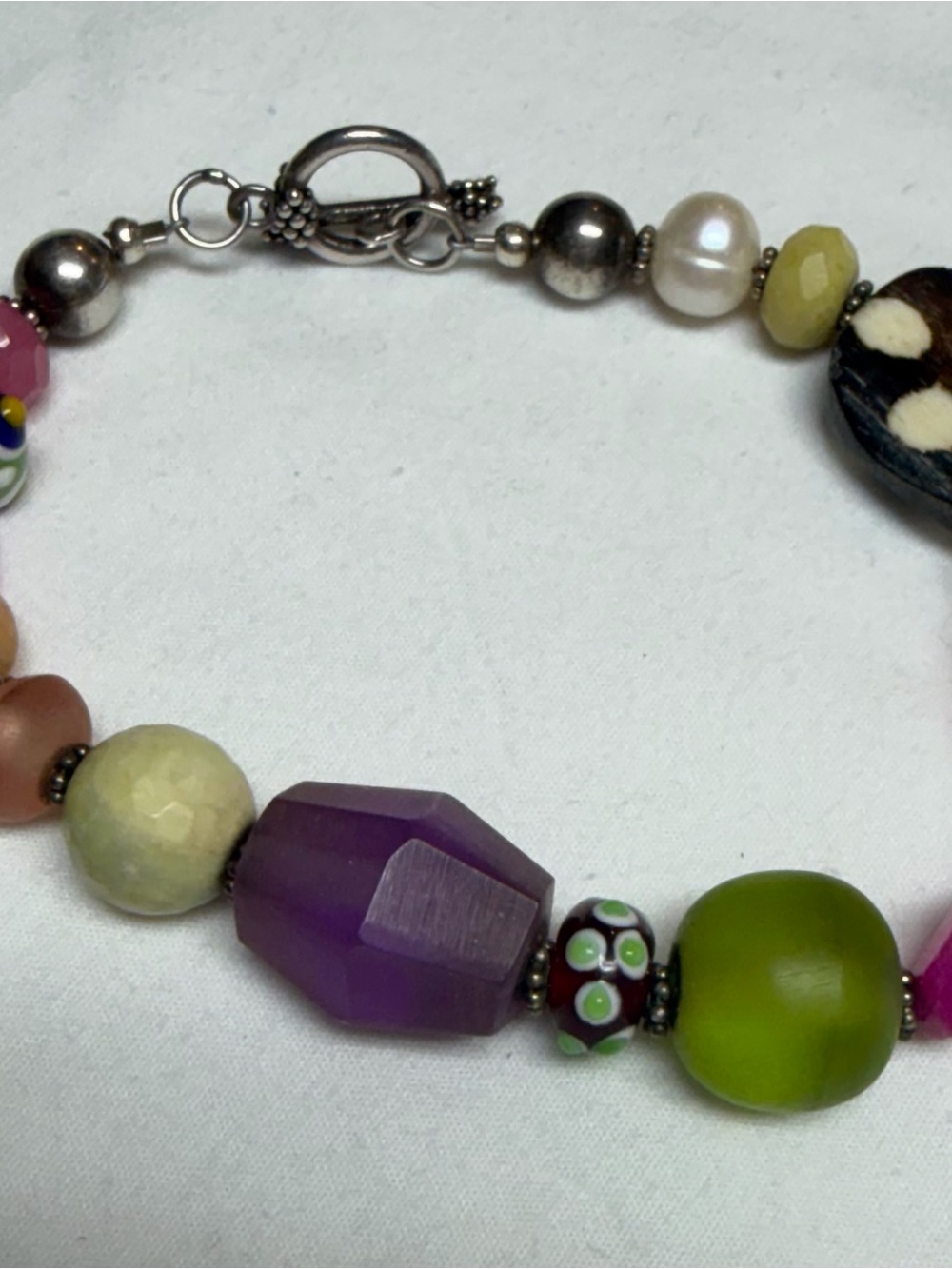 Handcrafted Multicolor Beaded Bracelet - Purple & Green Accent